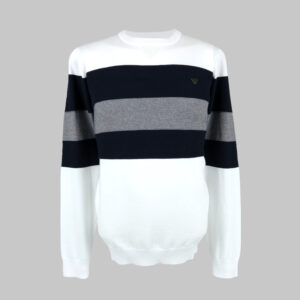 Guess férfi kötött pulóver, fehér-fekete csíkos, 100% pamut