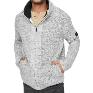 Guess férfi magas nyakú cipzáras kötött kardigán, világosszürke