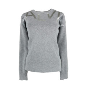 Calvin Klein női pulóver, világosszürke, ezüst feliratos, 100% pamut