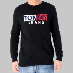 Tommy Hilfiger férfi kötött pulóver, fekete, feliratos, 100% organikus pamut