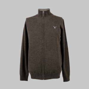 Gant férfi magas nyakú cipzáras kötött kardigán, barna, 100% báránygyapjú