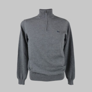 Harmont & Blaine férfi magas nyakú cipzáras kötött pulóver, szürke, 100% gyapjú