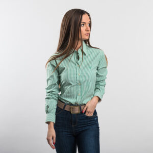 Gant női hosszú ujjú ing, zöld csíkos, pamut
