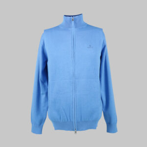 Gant férfi magas nyakú cipzáras kötött kardigán, világoskék, 100% pamut