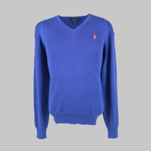 Polo Ralph Lauren férfi v-nyakú kötött pulóver, kék, 100% pamut