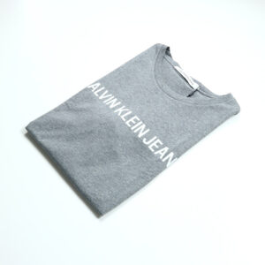 Calvin Klein férfi póló, világosszürke, feliratos, 100% organikus pamut