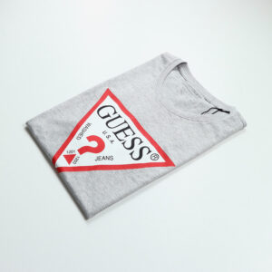 Guess férfi póló, világosszürke, feliratos, pamut, slim fit