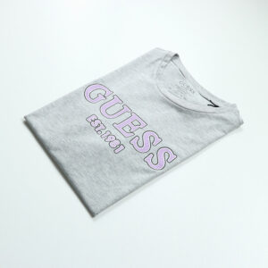 Guess férfi póló, világosszürke, feliratos, pamut, slim fit