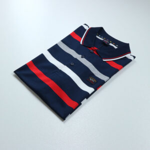 Paul & Shark férfi galléros póló, sötétkék-színes csíkos, 100% pamut