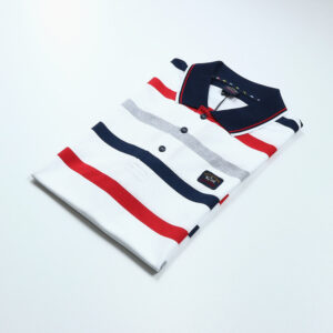 Paul & Shark férfi galléros póló, fehér-színes csíkos, 100% pamut