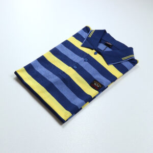 Paul & Shark férfi galléros póló, kék-sárga csíkos, 100% pamut