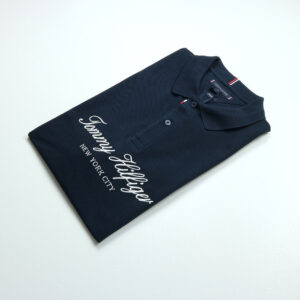 Tommy Hilfiger férfi galléros póló, sötétkék, feliratos, 100% pamut, regular fit