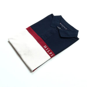 Tommy Hilfiger férfi galléros póló, sötétkék-piros-fehér csíkos, 100% pamut, regular fit