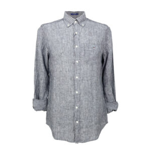 Gant férfi hosszú ujjú ing, szürke csíkos, 100% len, fitted