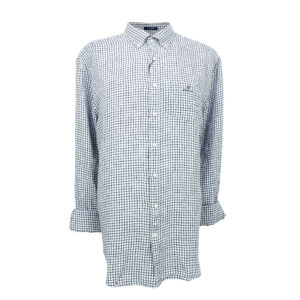 Gant férfi hosszú ujjú ing, fehér-kék kockás, 100% len, regular fit