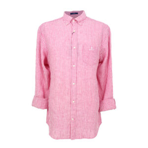 Gant férfi hosszú ujjú ing, rózsaszín csíkos, 100% len, regular fit