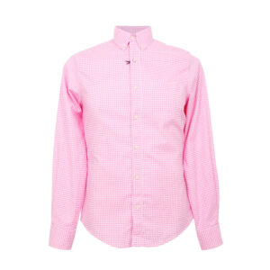 Gant férfi hosszú ujjú ing, világos rózsaszín kockás, pamut, fitted