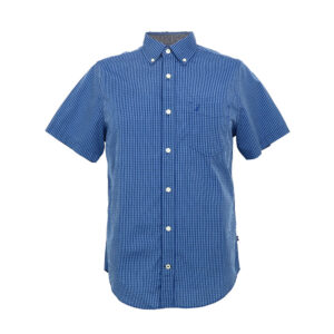 Nautica férfi rövid ujjú ing, kék kockás, 100% pamut, slim fit