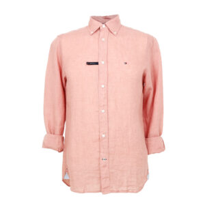 Tommy Hilfiger férfi hosszú ujjú ing, lazacszín, 100% len, regular fit