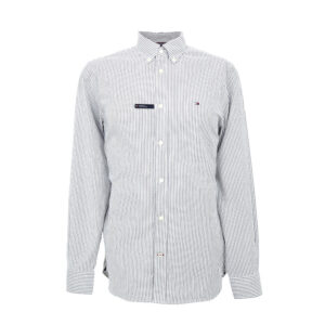Tommy Hilfiger férfi hosszú ujjú ing, sötétszürke csíkos, organikus pamuttal, regular fit