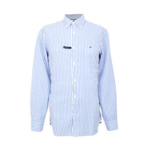 Tommy Hilfiger férfi hosszú ujjú ing, kék csíkos, 100% pamut, slim fit