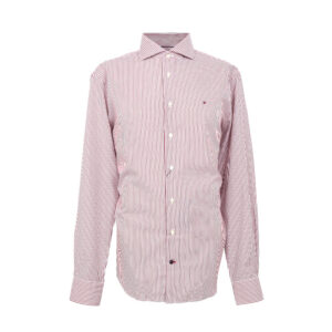 Tommy Hilfiger férfi hosszú ujjú ing, piros csíkos, 100% pamut, fitted