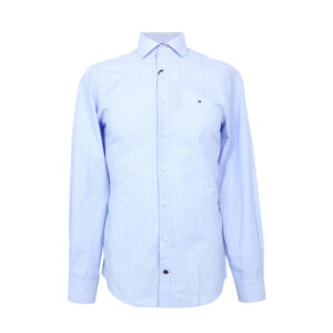 Tommy Hilfiger férfi hosszú ujjú ing, világoskék csíkos, 100% pamut, slim fit