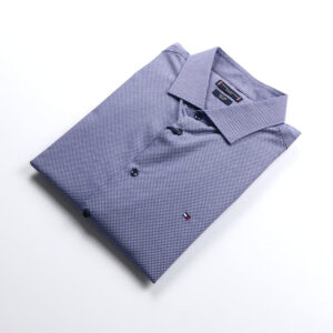 Tommy Hilfiger férfi hosszú ujjú ing, sötétkék, pöttyös, easy care, slim fit, 100% organikus pamut