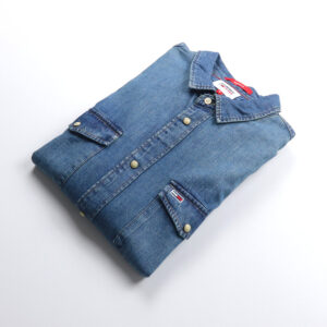 Tommy Hilfiger férfi hosszú ujjú ing, kék, farmer, regular fit, 100% organikus pamut