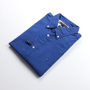 Tommy Hilfiger férfi hosszú ujjú ing, kék, mintás, regular fit, classic collar, 100% organikus pamut