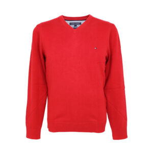 Tommy Hilfiger férfi v-nyakú pulóver, piros, 100% pamut