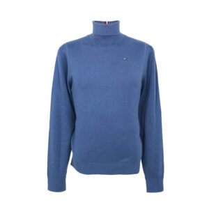 Tommy Hilfiger férfi garbó nyakú kötött pulóver, kék, pamut-kasmír