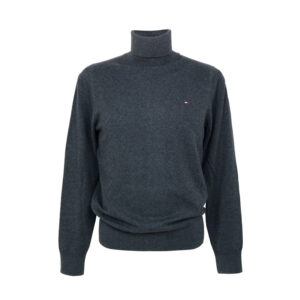Tommy Hilfiger férfi garbó nyakú kötött pulóver, sötétszürke, pamut-kasmír