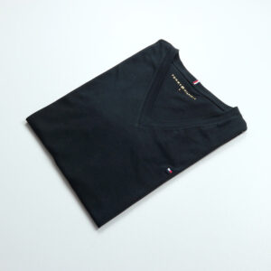 Tommy Hilfiger női v-nyakú póló, fekete, 100% organikus pamut