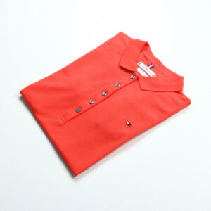 Tommy Hilfiger női galléros póló, narancsvörös, pamut, slim fit